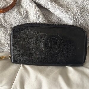 Chanel Black Caviar Leather Timeless Zippy Wallet